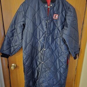 Vintage K Brand PENGUIN Navy Blue QUILTED COOLER Puffy Long Jacket XL